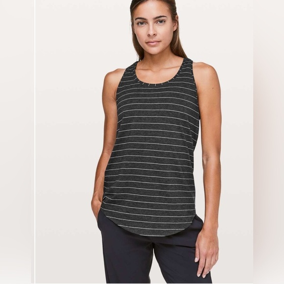 Lululemon Love Tank Pleated Short Serve Stripe Heathered Black White - Picture 1 of 14